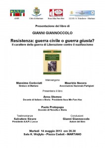 domani la presentazione del libro del partigiano gianni giannoccolo